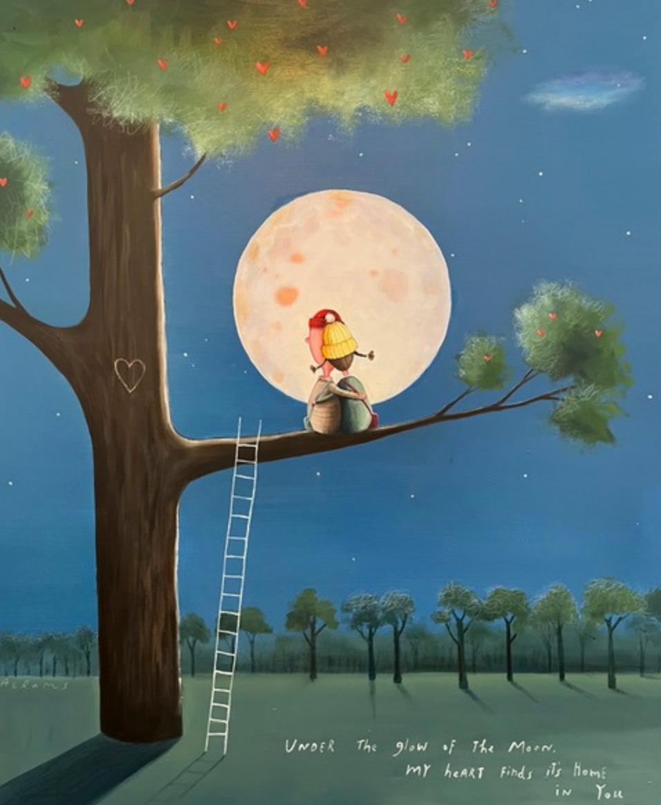 BY THE LIGHT OF THE MOON- Original Menschen surrealistische Malerei- Zeitgenössische Kunst – Art von Michael Abrams