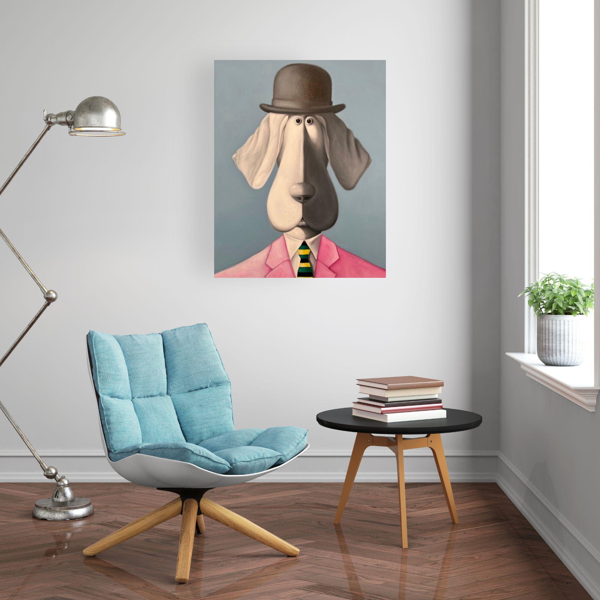 Hound with Striped Tie - Original animal surrealistic painting-contemporary art - Painting by Michael Abrams