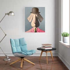 Hound with Striped Tie - Original animal surrealistic painting-contemporary art