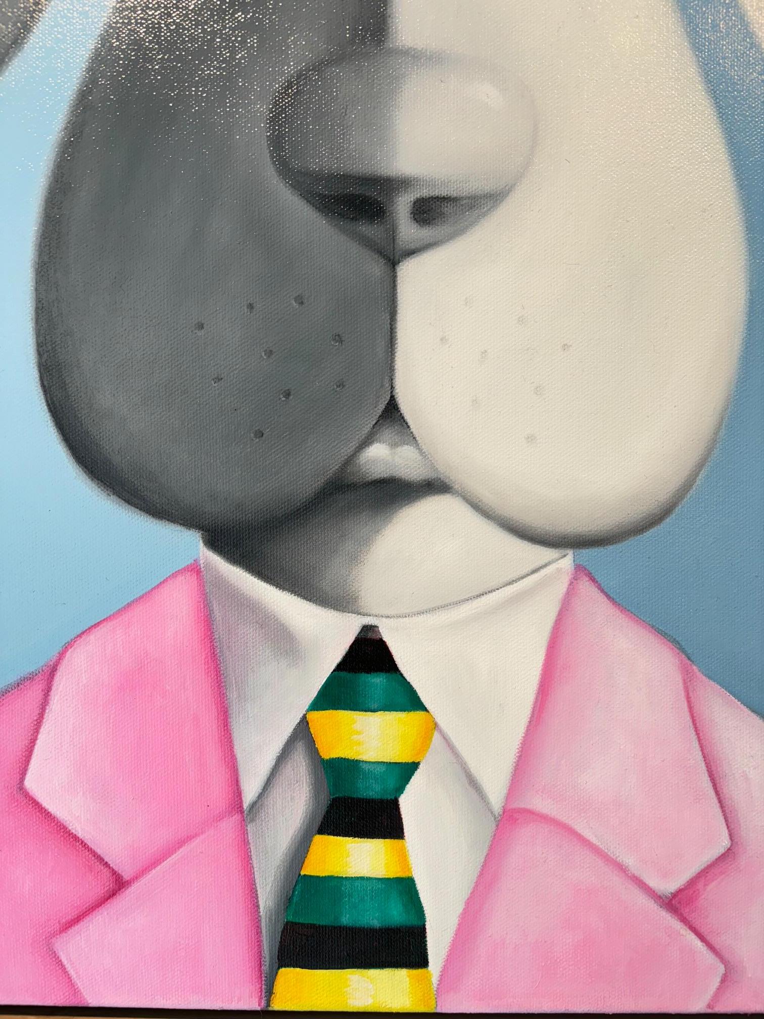 Hound with Striped Tie - Original animal surrealistic painting-contemporary art - Surrealist Painting by Michael Abrams