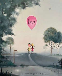 LOVE LIFTS UP - Original people surrealistic painting-contemporary art