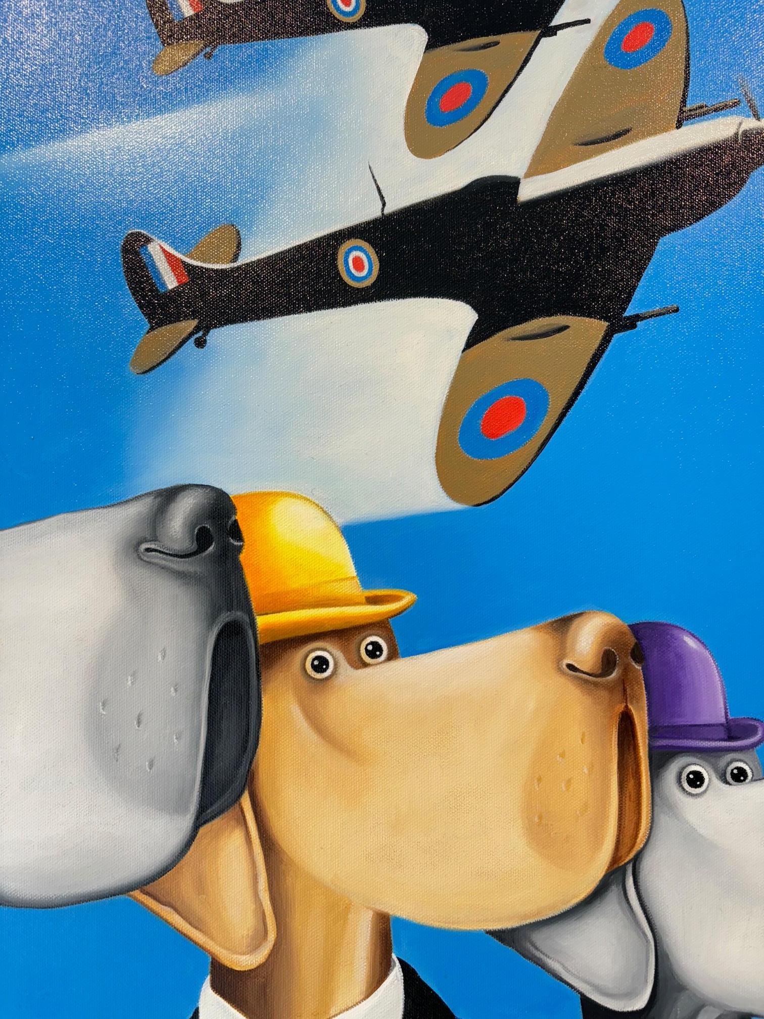 Top Dog - Peinture originale surréaliste animalière-art contemporain - Bleu Animal Painting par Michael Abrams