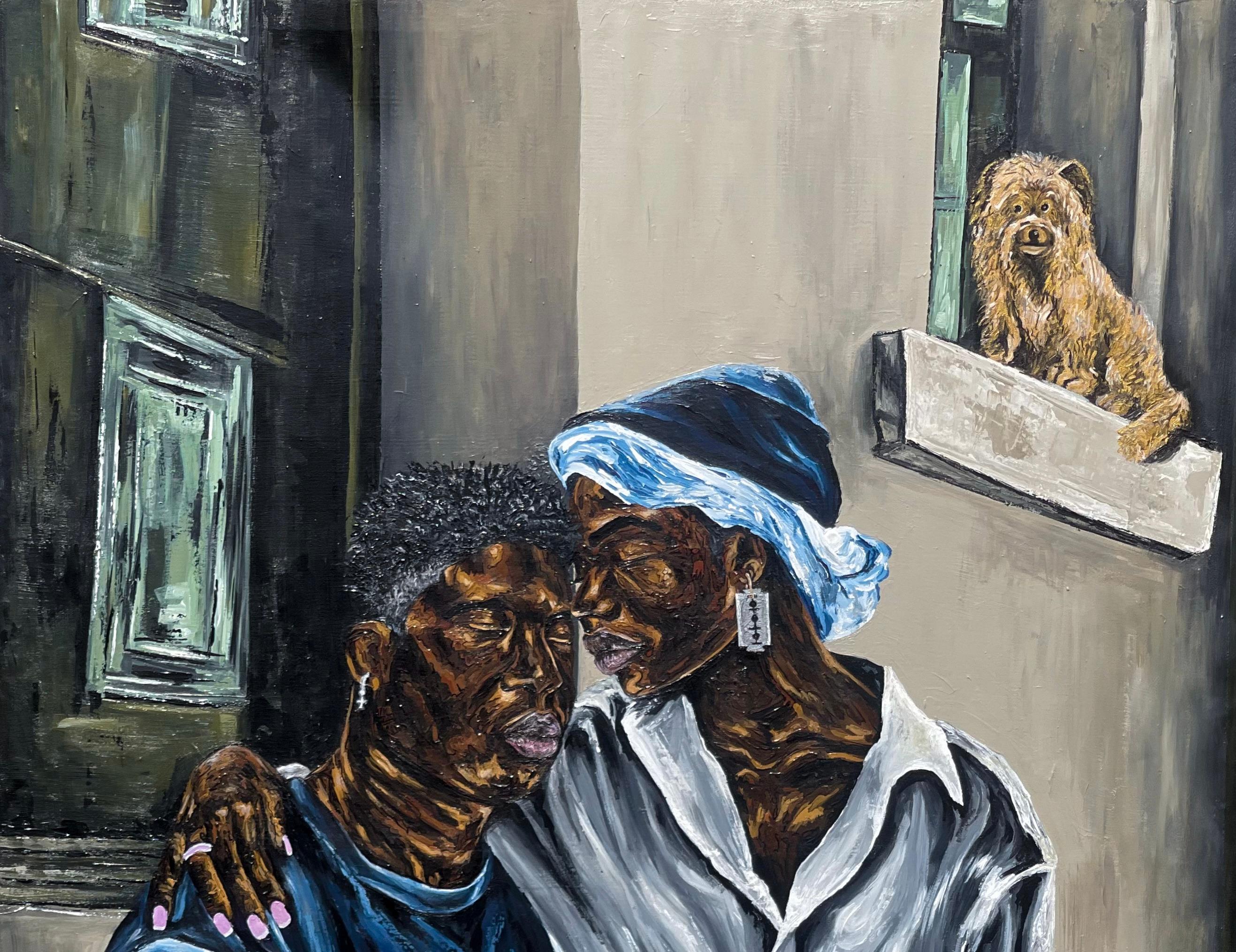A Bond Unspoken -Siglo XXI Contemporáneo, Retrato Figurativo, Mujeres, Hombres Amor - Painting de Michael Adetula