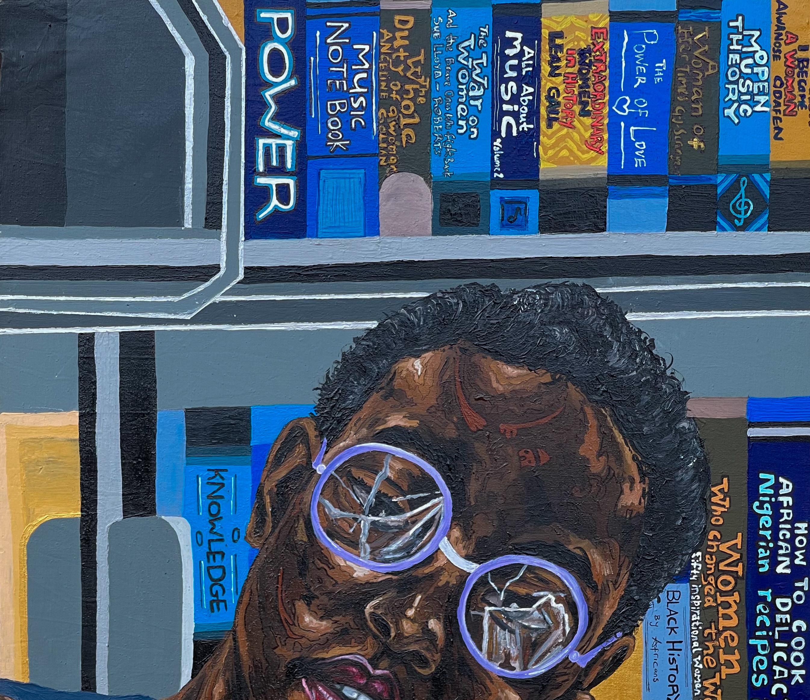 Claridad en medio del caos -Siglo XXI Contemporáneo, Figurativo, Mujer, Libro, Moderno - Painting de Michael Adetula