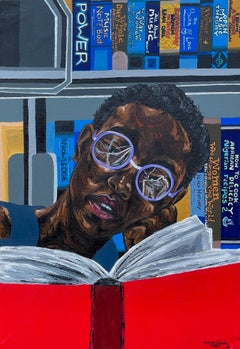 Claridad en medio del caos -Siglo XXI Contemporáneo, Figurativo, Mujer, Libro, Moderno