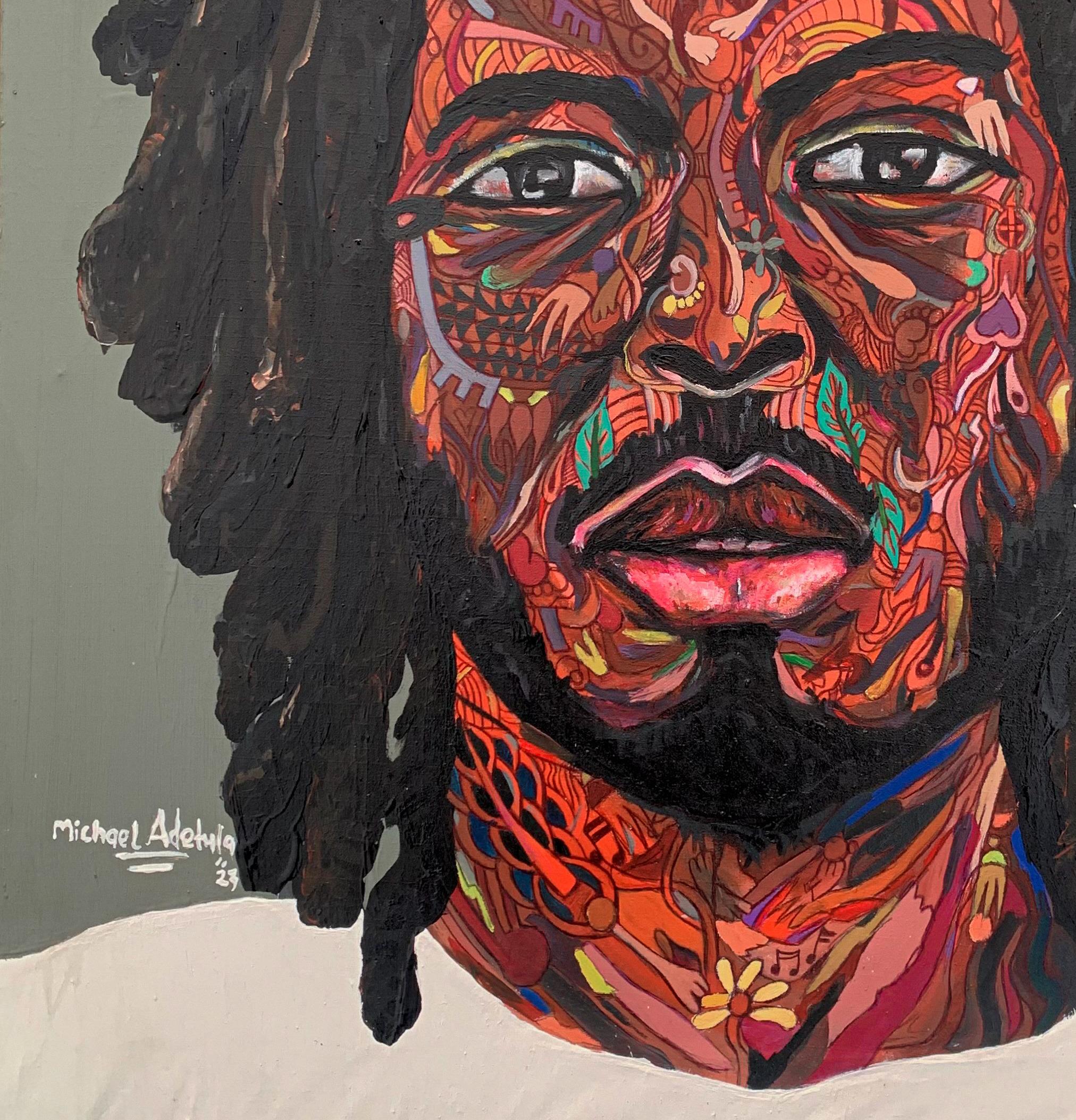 The focal point of the artwork, the man's free-flowing dreadlocks, serves as a potent symbol of individuality and cultural diversity. In many cultures, dreadlocks have deep-rooted historical and spiritual significance, representing a unique