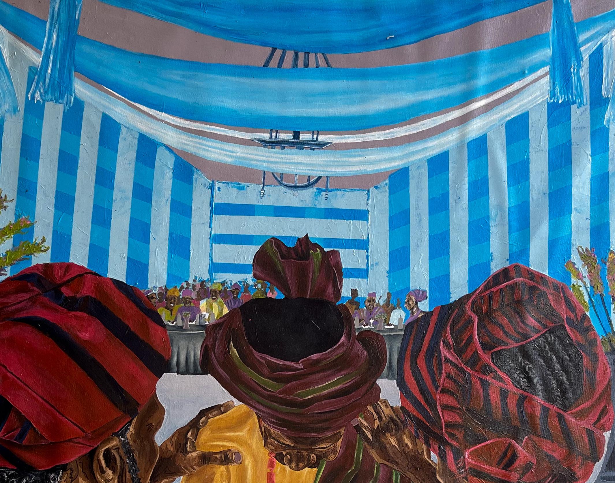 Remarkable Day 1 -21st Century Contemporary, Figurative, Couple Marriage Culture - Painting by Michael Adetula