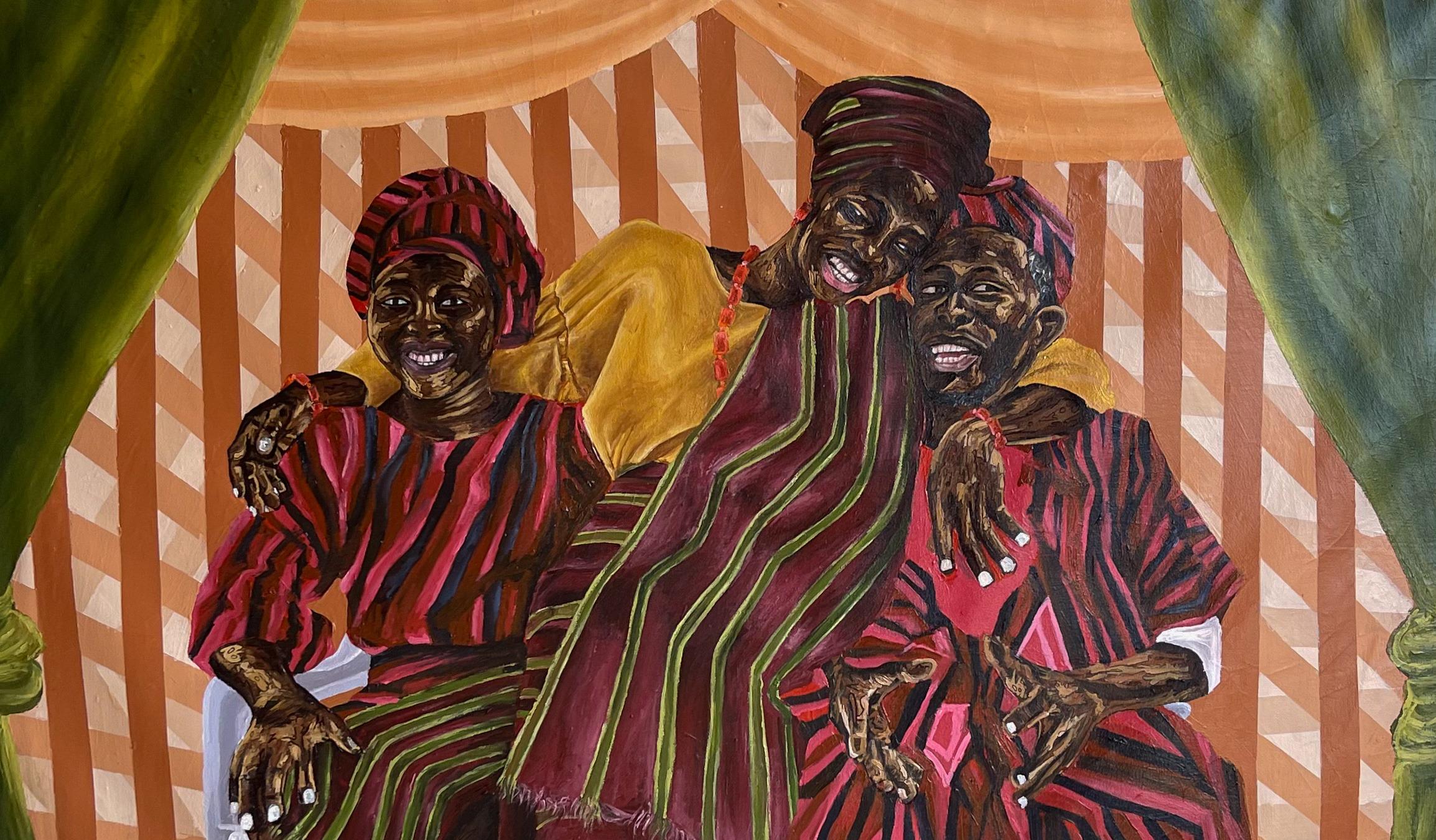 Remarkable Day 2 -21st Century Contemporary, Figurative, Couple Marriage Culture - Painting by Michael Adetula