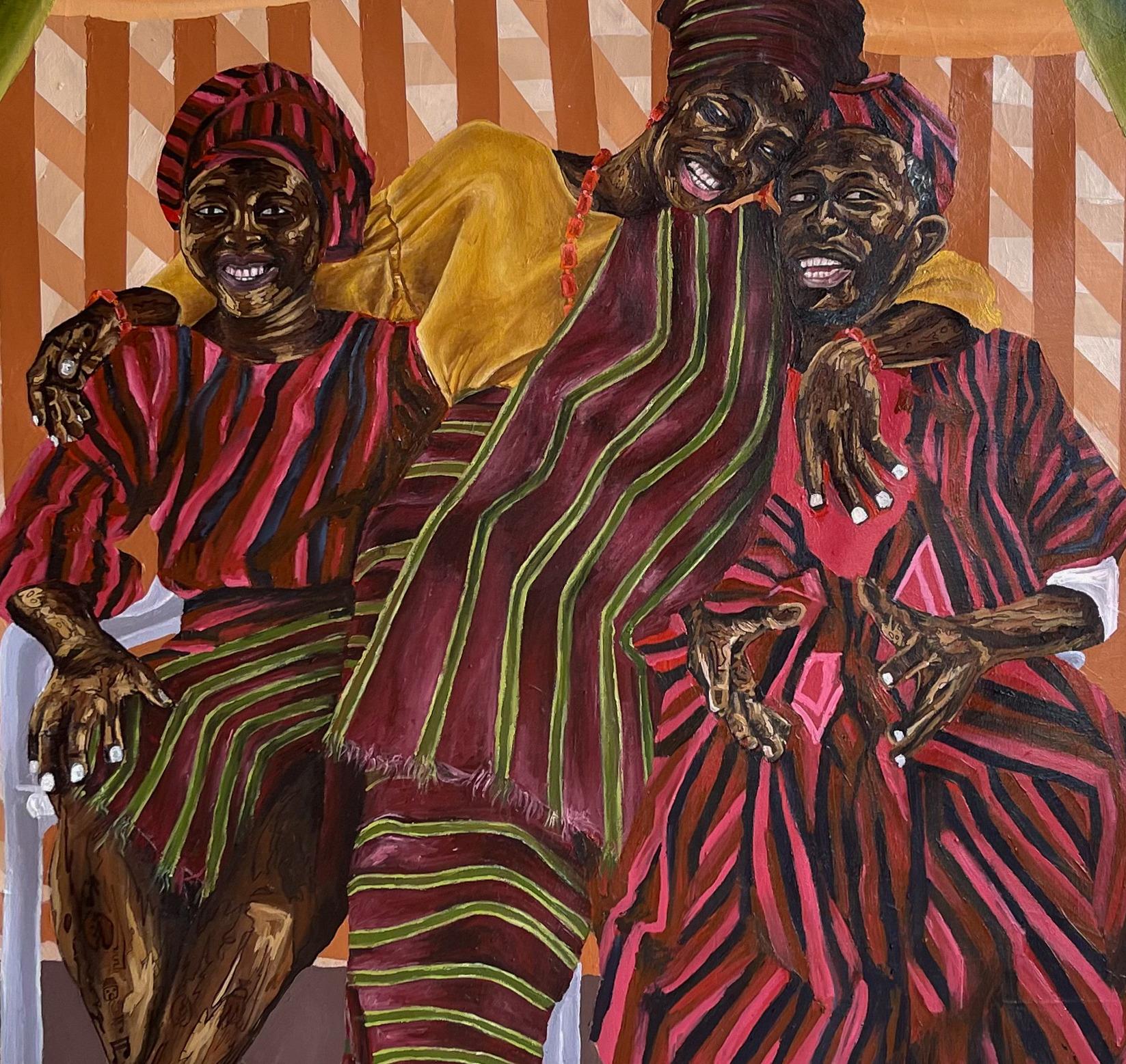 Remarkable Day 2 -21st Century Contemporary, Figurative, Couple Marriage Culture - Brown Figurative Painting by Michael Adetula