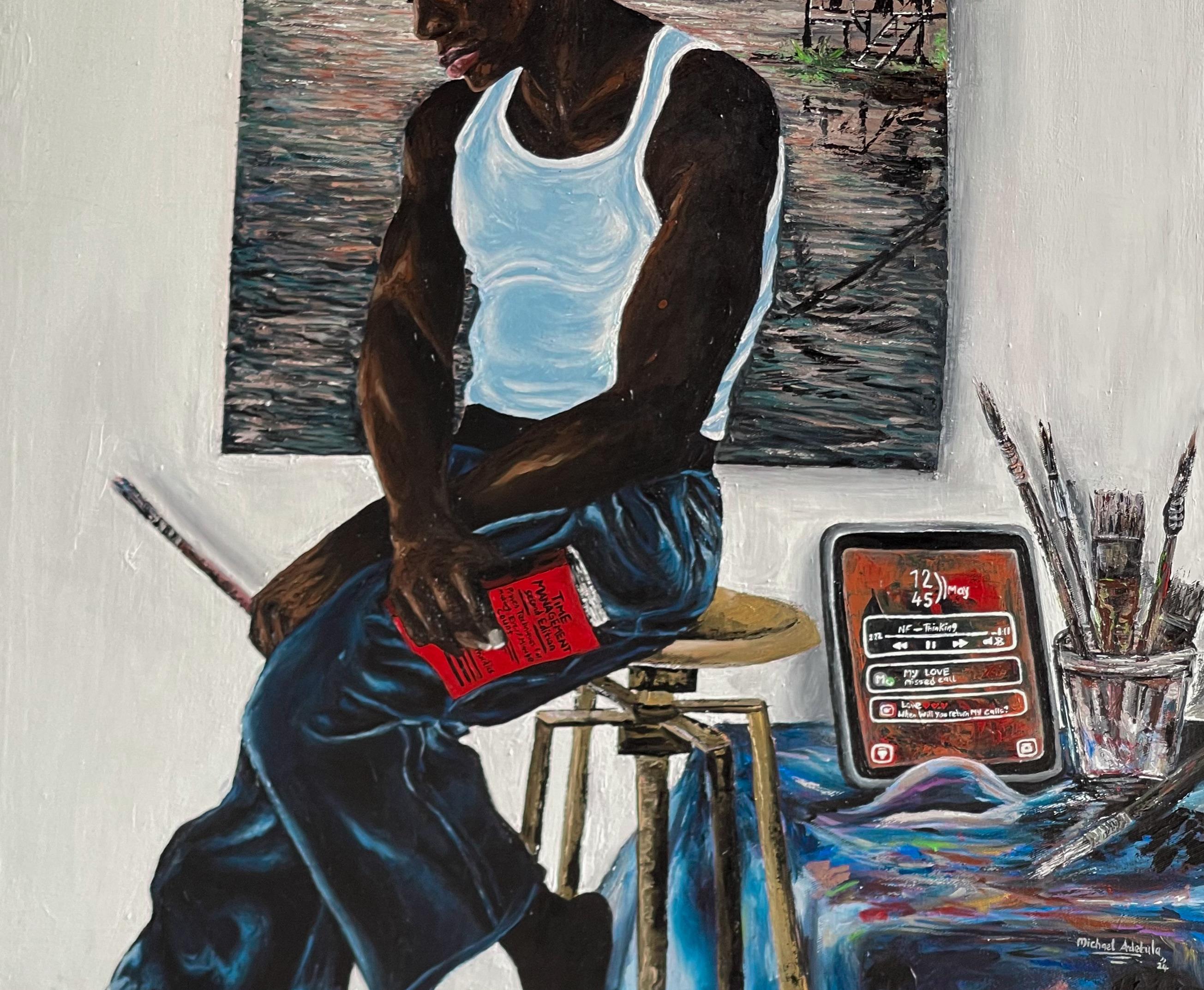 Humor de soledad -Siglo XXI Contemporáneo, Retrato figurativo, Artista, Moderno - Painting Conceptual de Michael Adetula