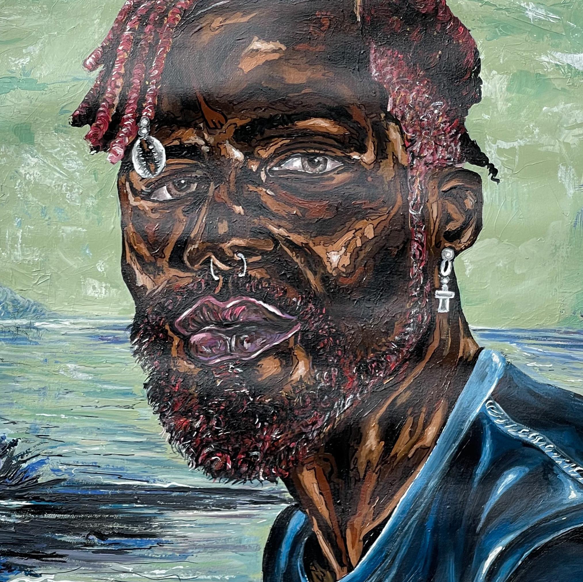 Harmonie et liberté - 21e siècle Contemporain, Figuratif, Portrait, Moderne - Gris Portrait Painting par Michael Adetula