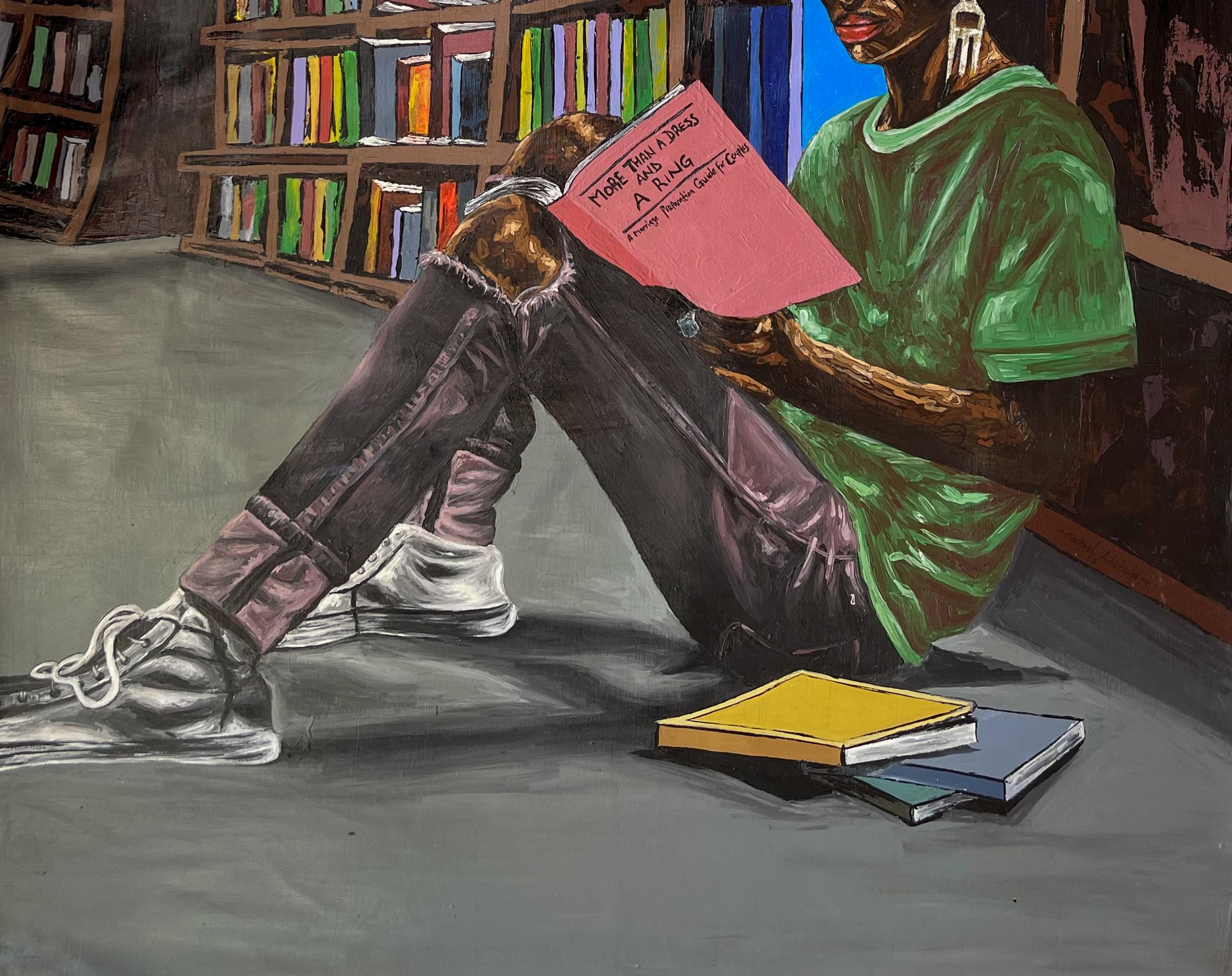 Seeking Perfection 3 -21st Century Contemporary, Figurative, Portrait, Modern - Conceptual Painting by Michael Adetula