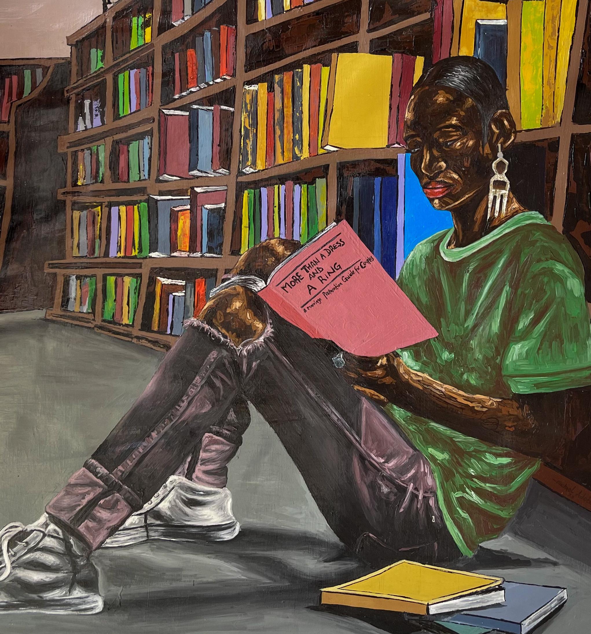 Seeking Perfection 3 -21st Century Contemporary, Figurative, Portrait, Modern - Gray Portrait Painting by Michael Adetula