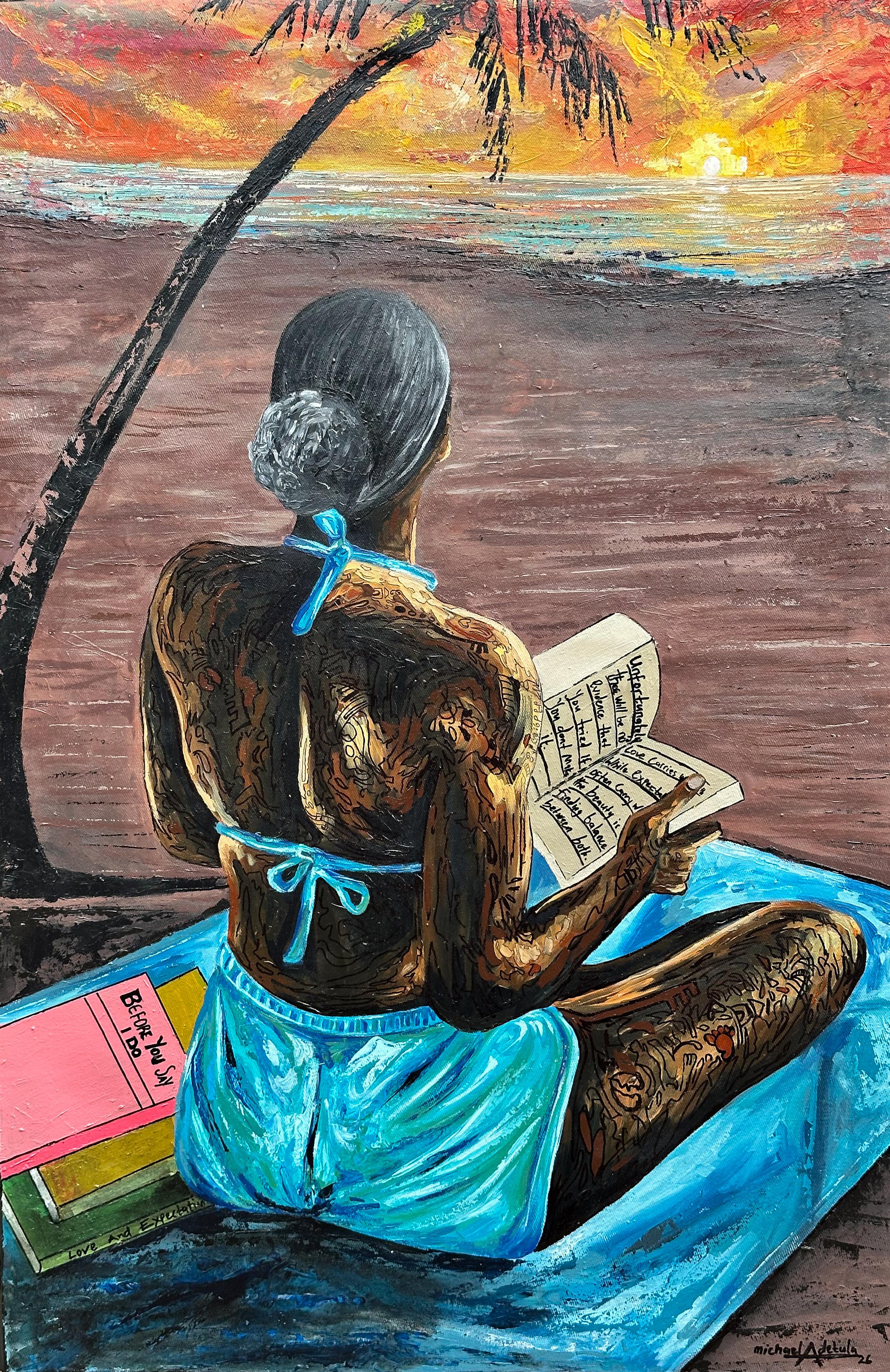 Michael Adetula Figurative Painting - Tender Weight of Waiting 2 -21st Century Contemporary Figurative Portrait Modern