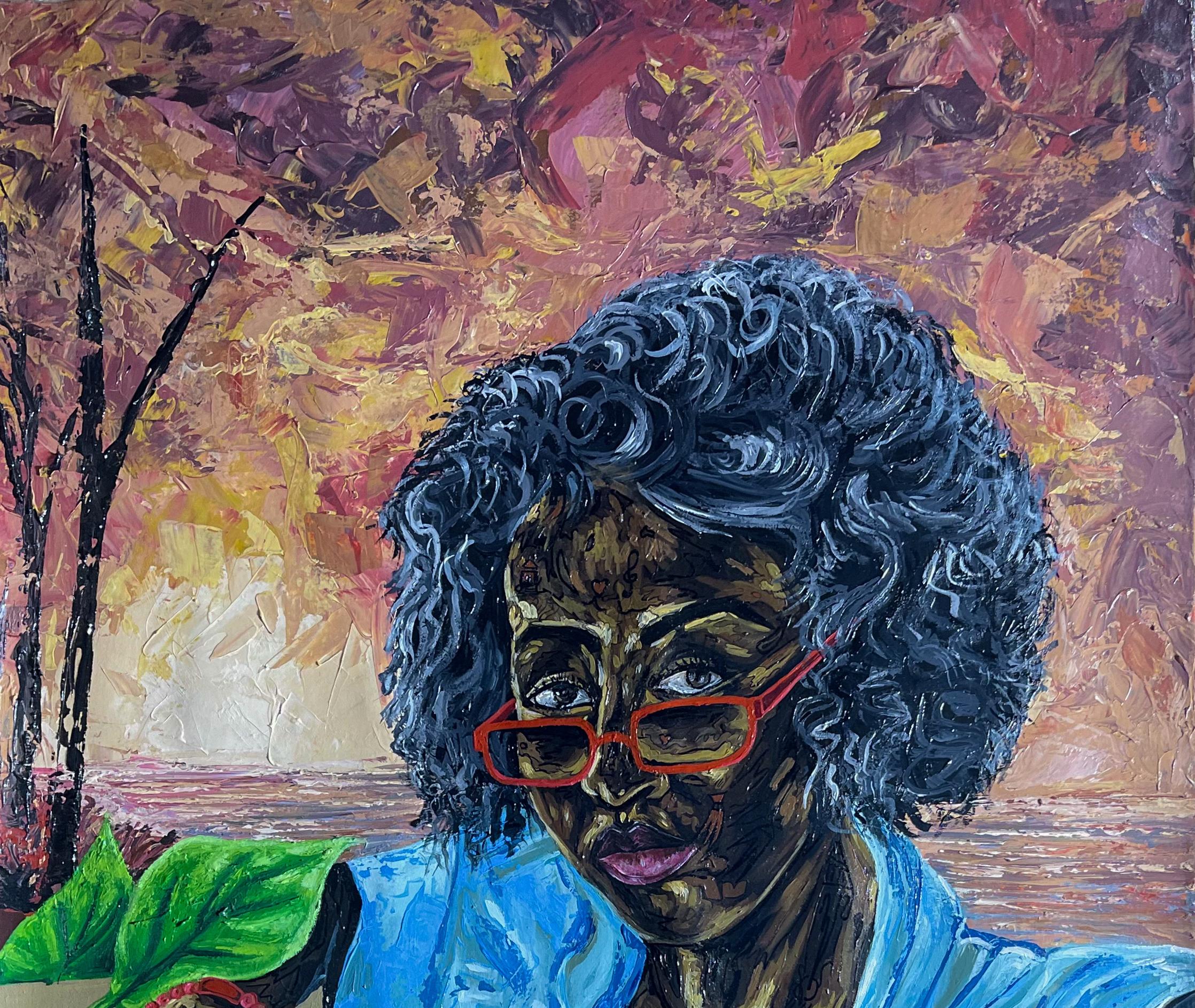 Timeless Reflection - 21st Century Contemporary, Figurative, Portrait, Modern - Painting by Michael Adetula