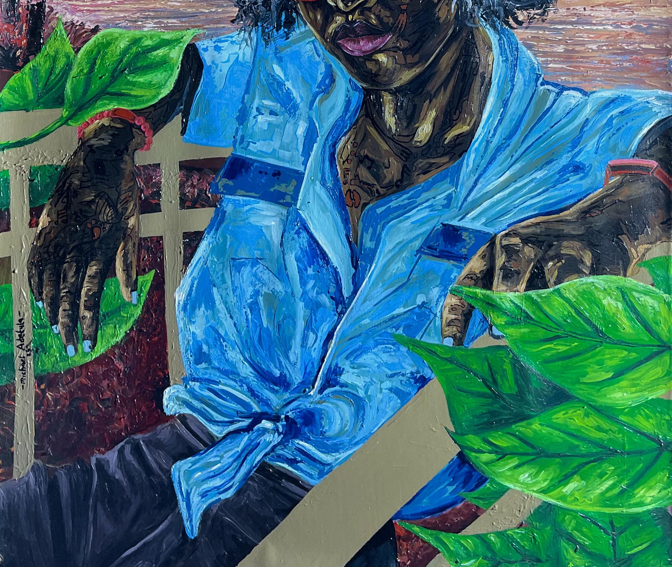 Timeless Reflection - 21st Century Contemporary, Figurative, Portrait, Modern - Conceptual Painting by Michael Adetula