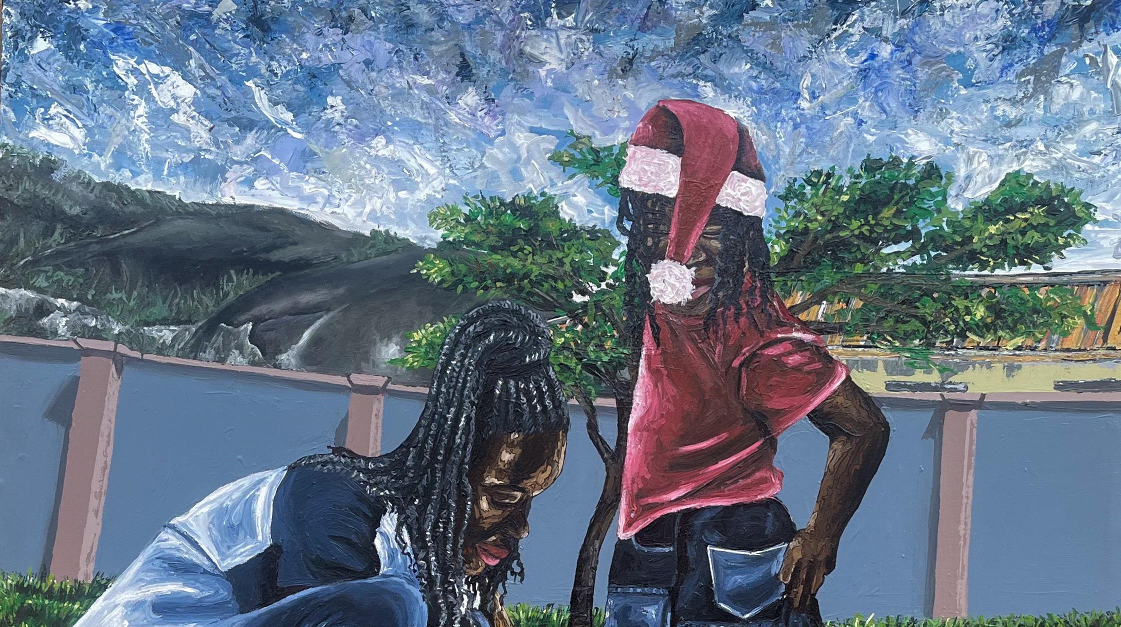 Unbridled Joy of Festivity - 21st Century Contemporary, Christmas Holiday, Child - Painting by Michael Adetula