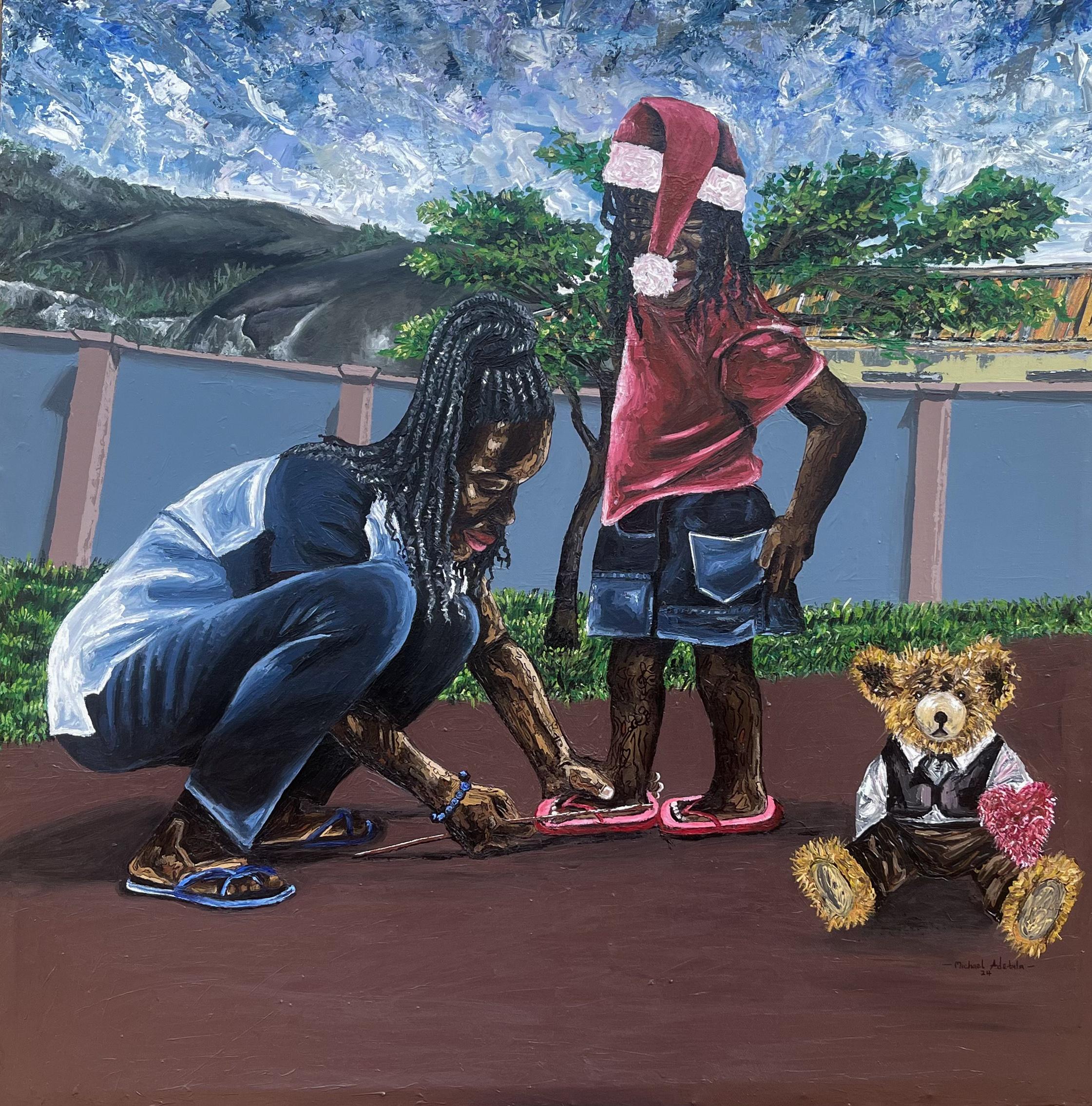 Michael Adetula Portrait Painting - Unbridled Joy of Festivity - 21st Century Contemporary, Christmas Holiday, Child