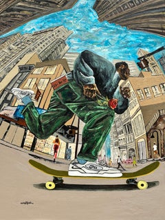 Il peso del ritorno - Arte contemporanea del XXI secolo, figurativa, ritrattistica, moderna, skate