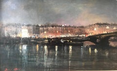 Battersea Bridge towards chelsea original city landscape painting