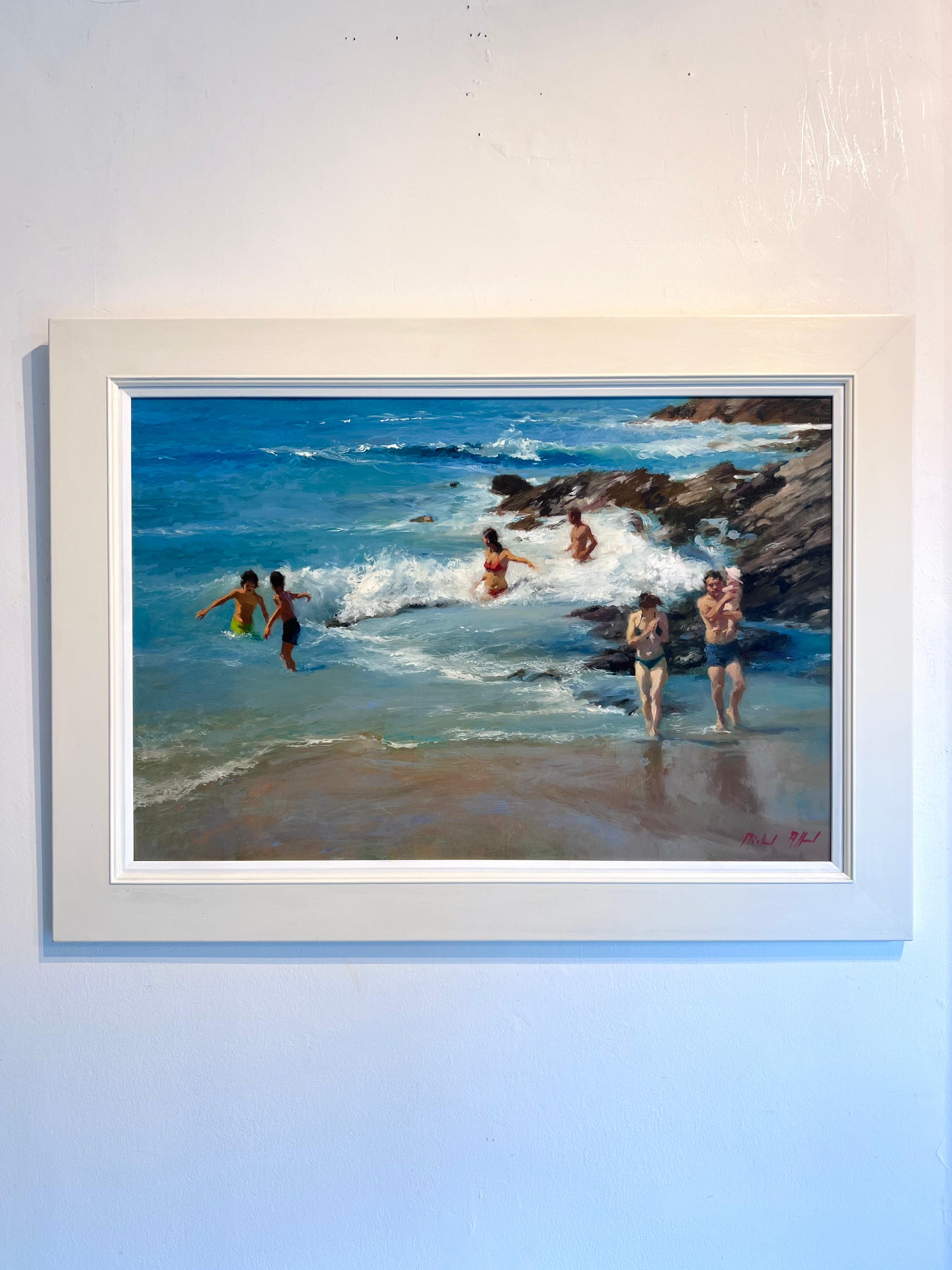 Breaking Surf-original contemporary impressionism figurative seascape painting - Impressionist Painting by Michael Alford