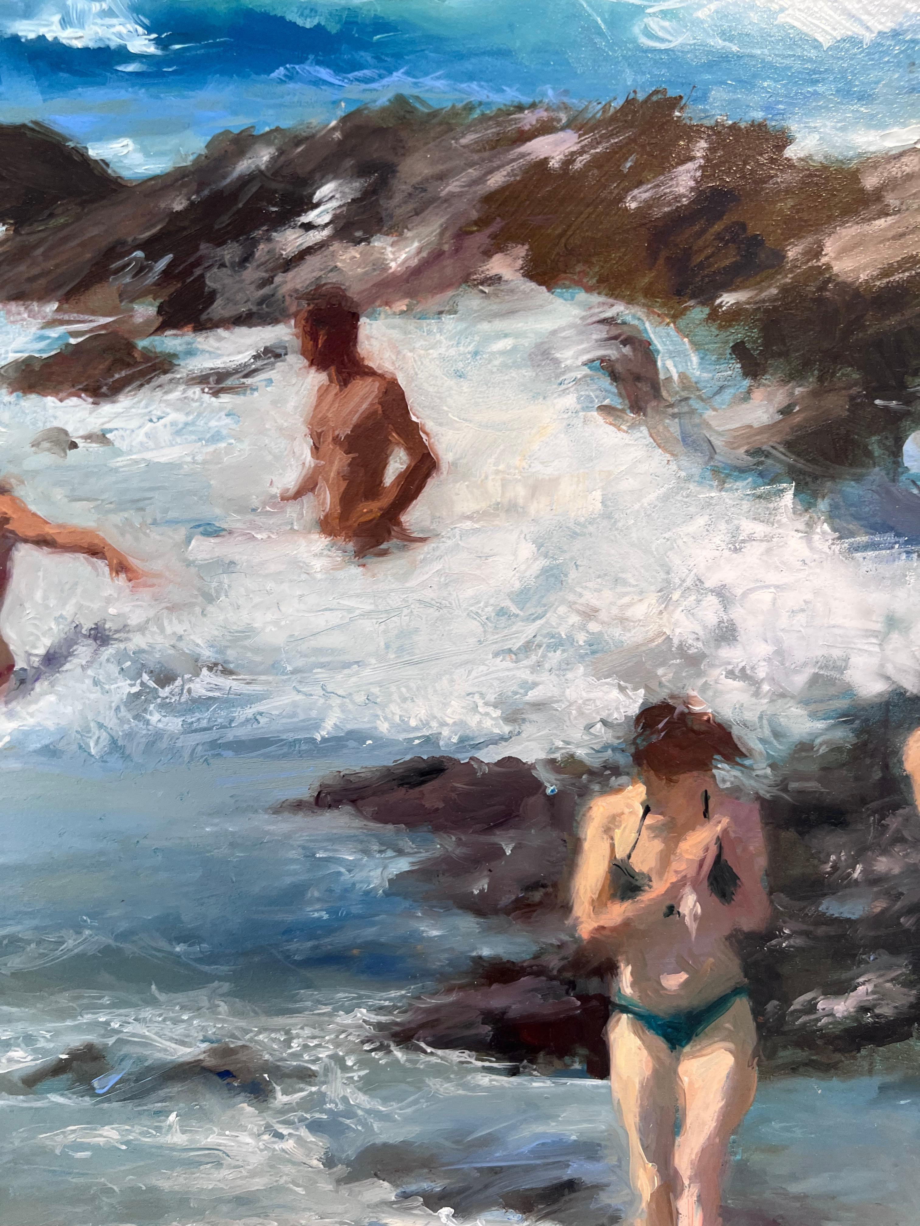 Breaking Surf-original contemporary impressionism figurative seascape painting - Painting by Michael Alford