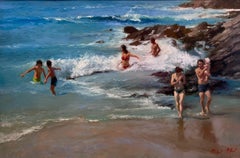 Surf Contemporary-original peinture impressionniste contemporaine figurative de paysage marin