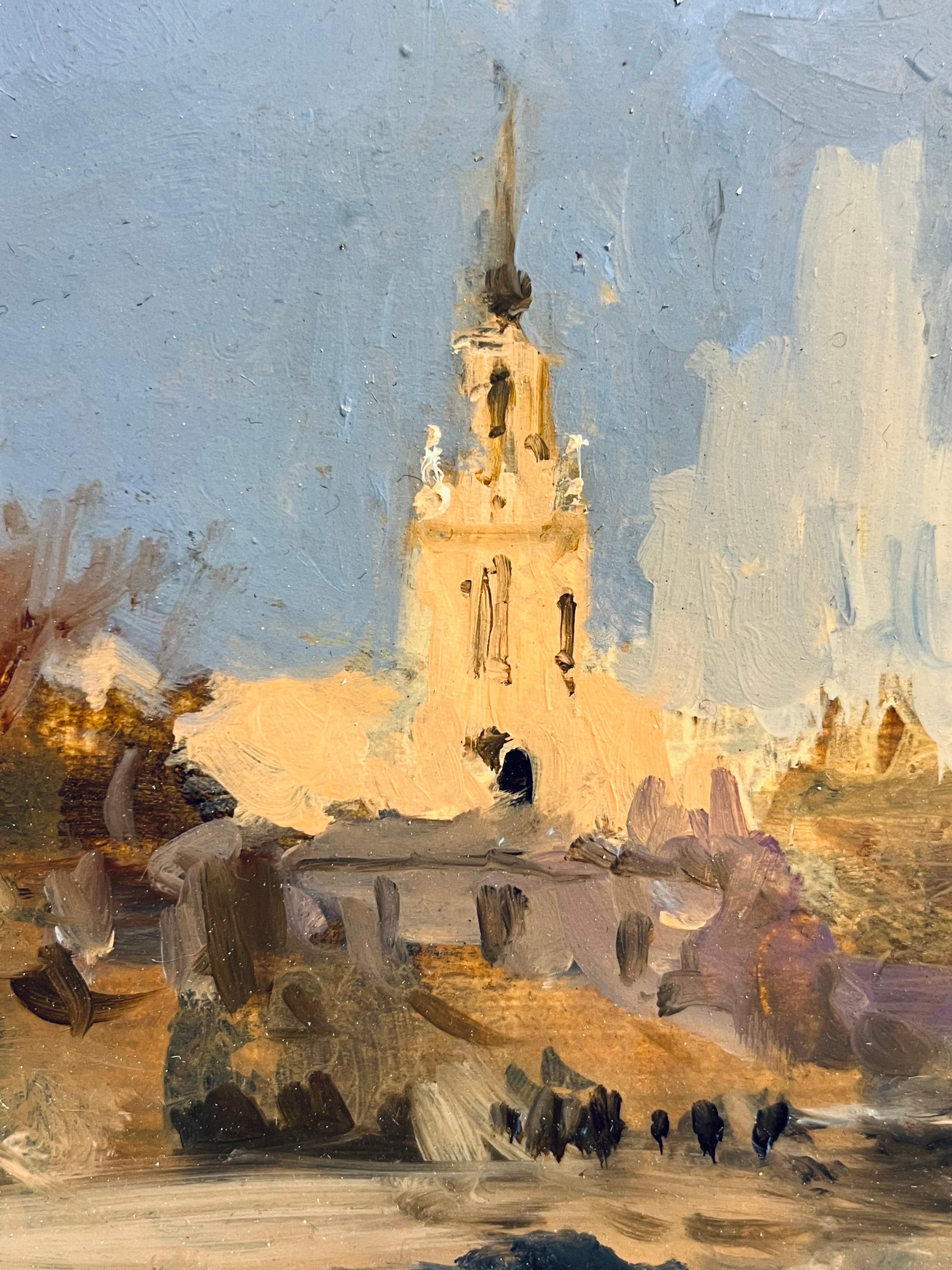 Cannon Street-original impressionism cityscape oil painting-contemporary Art - Brown Figurative Painting by Michael Alford