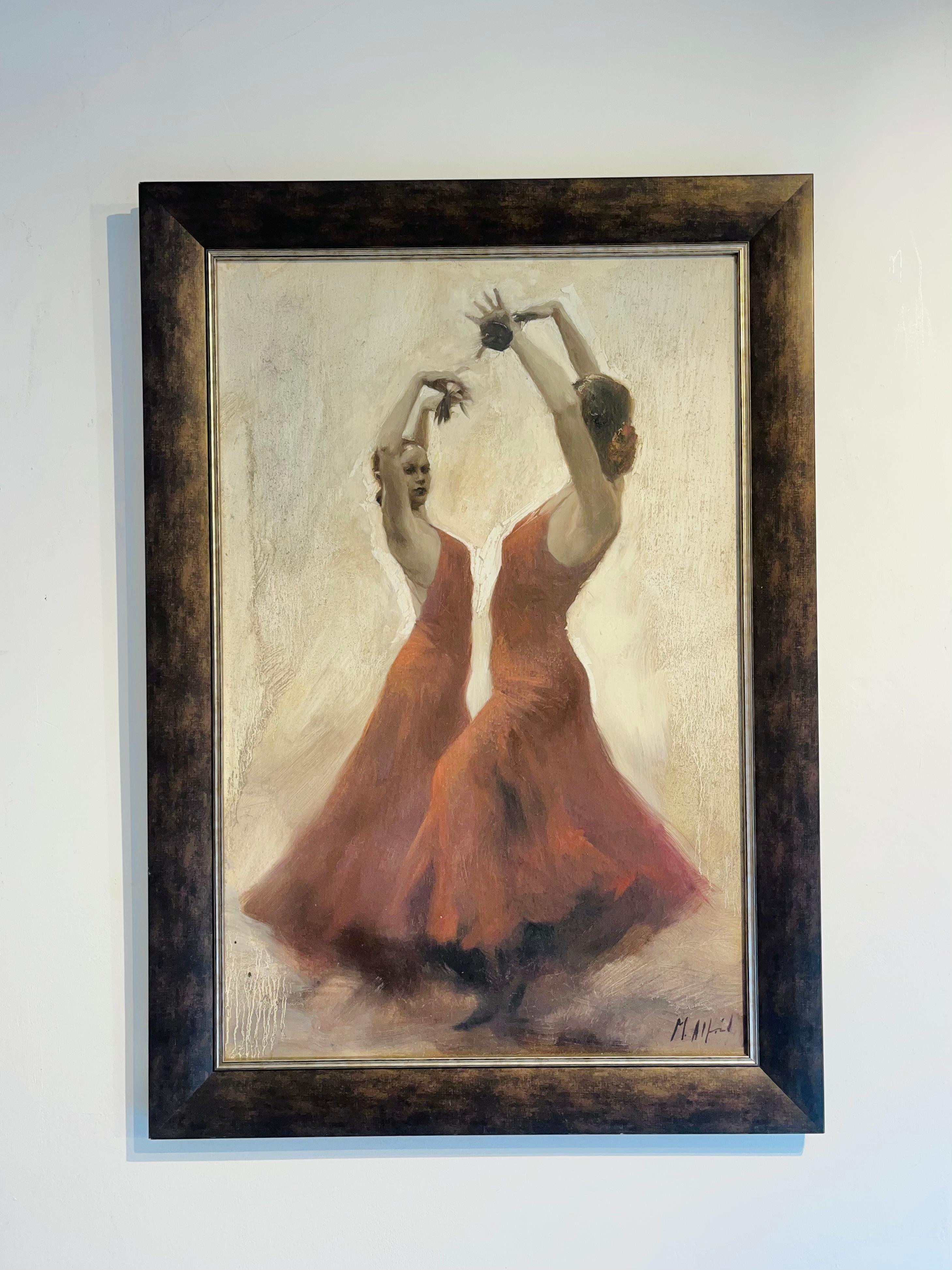 Flamenco 2-original impressionism figurative female painting-contemporary Art - Painting by Michael Alford