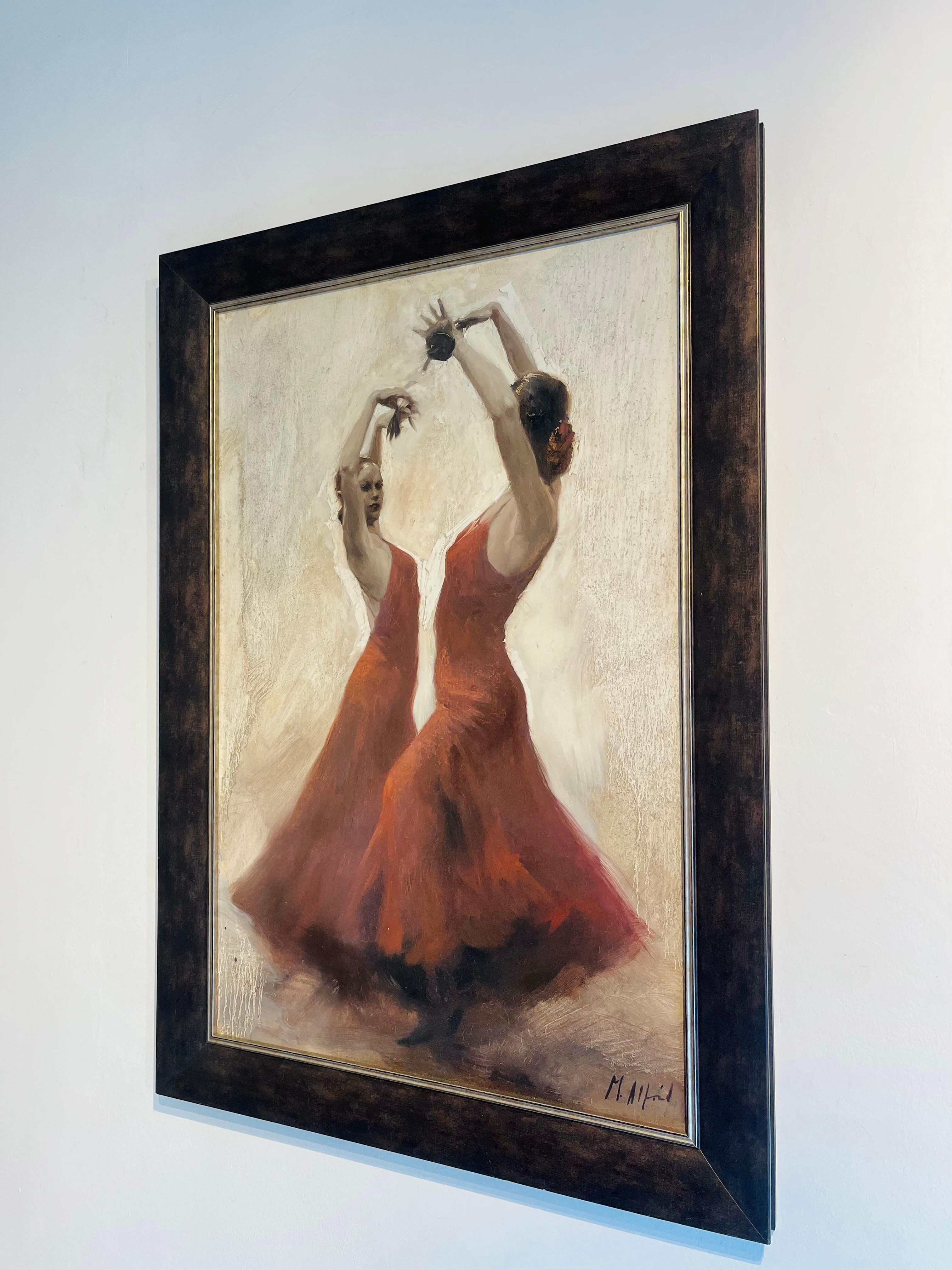 Flamenco 2-Original Impressionismus figurative weibliche Malerei-Zeitgenössische Kunst (Grau), Figurative Painting, von Michael Alford
