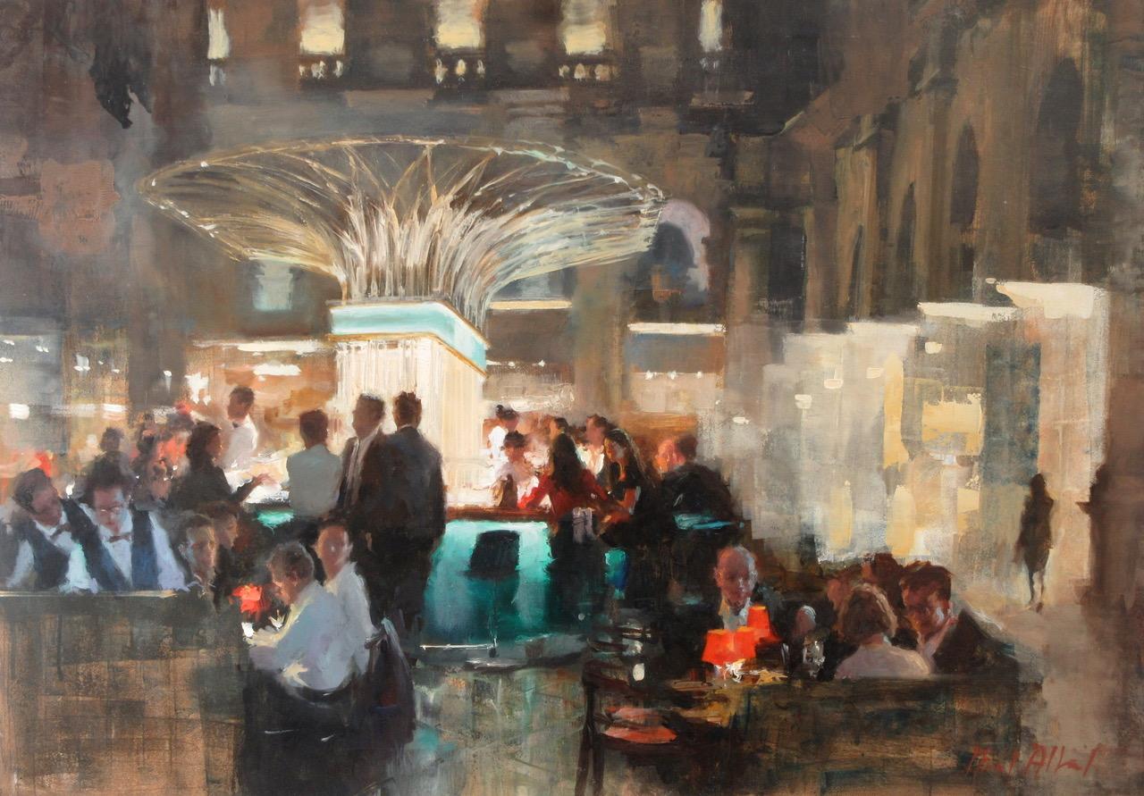 Michael Alford Landscape Painting - F&M Bar Royal Exchange - contemporary impressionist artwork urban original oil