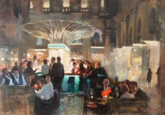 A&M Bar Royal Exchange - œuvre d'art impressionniste contemporaine huile urbaine originale