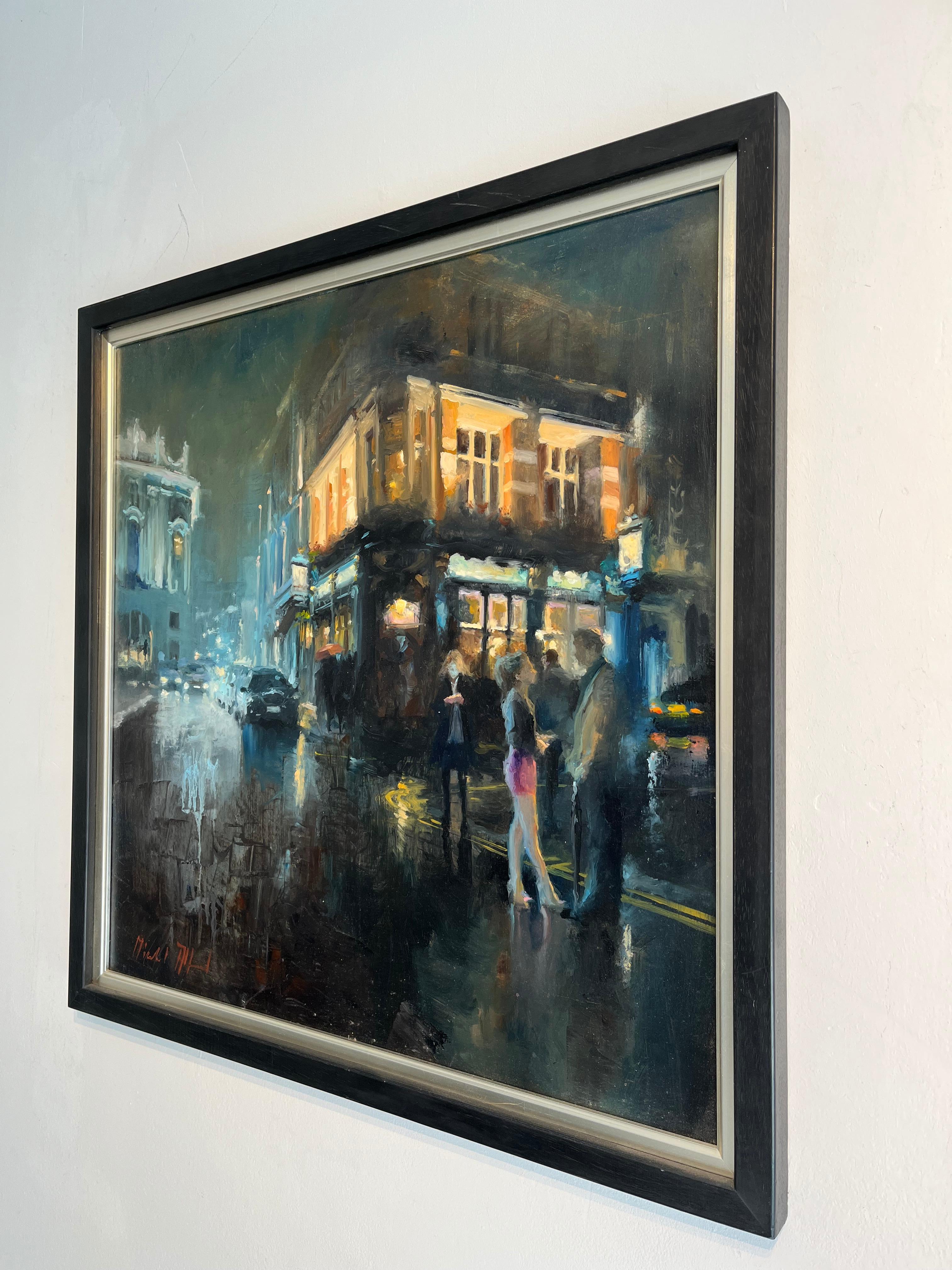 If on a Winters Night I-original impressionism London cityscape oil painting-Art - Impressionist Painting by Michael Alford