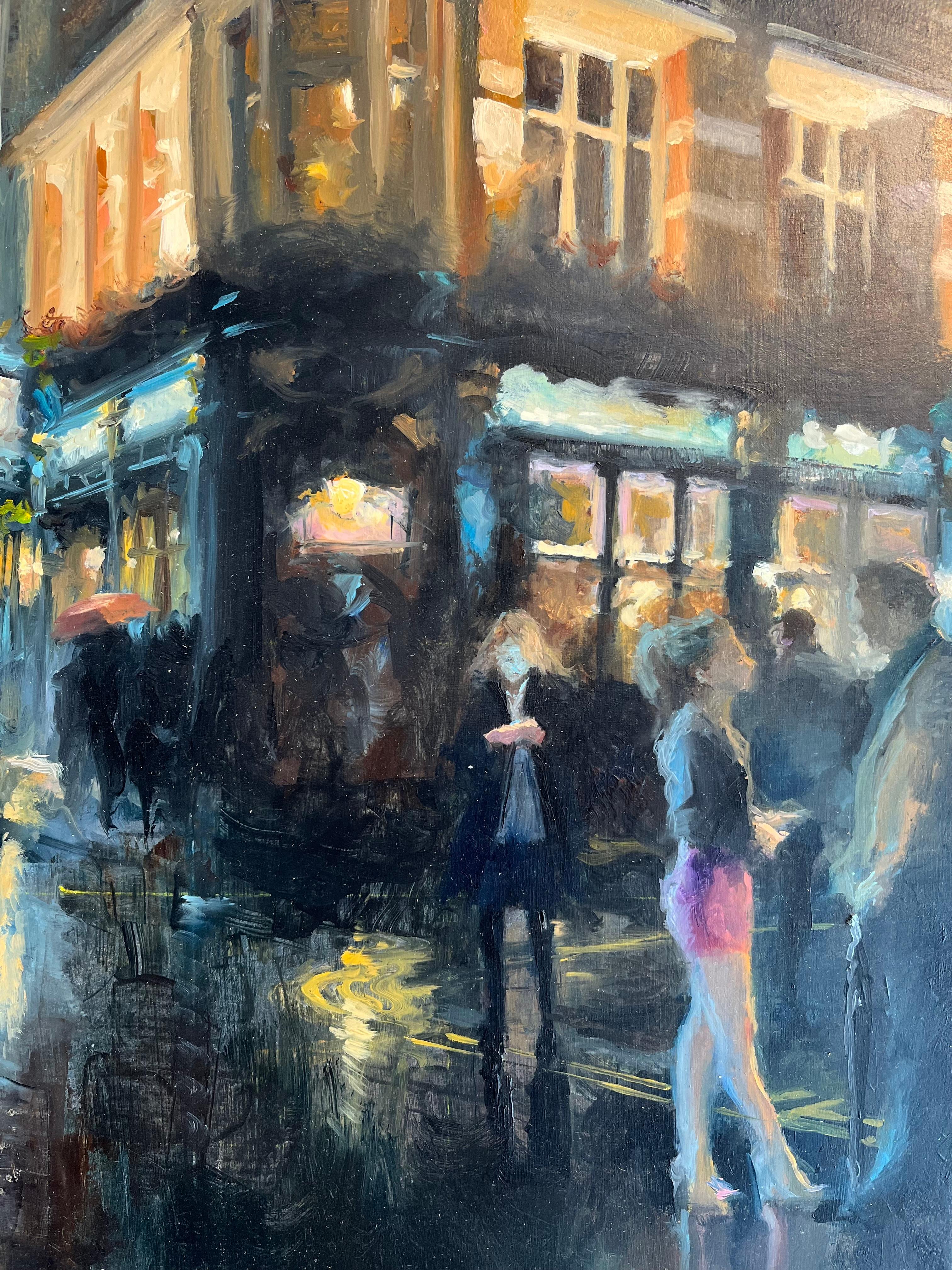 If on a Winters Night I-original impressionism London cityscape oil painting-Art - Impressionist Painting by Michael Alford