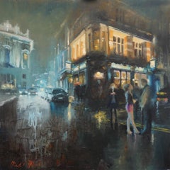 Si on a Winters Night I-original impressionnisme London cityscape peinture à l'huile - Art