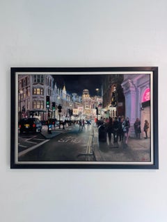 Last Night, Shaftesbury Av -pittura ad olio impressionista originale- Arte contemporanea