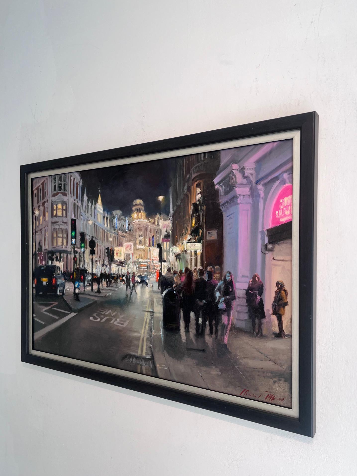 Letzte Nacht, Shaftesbury Av -Originales impressionistisches Ölgemälde-zeitgenössische Kunst (Impressionismus), Painting, von Michael Alford