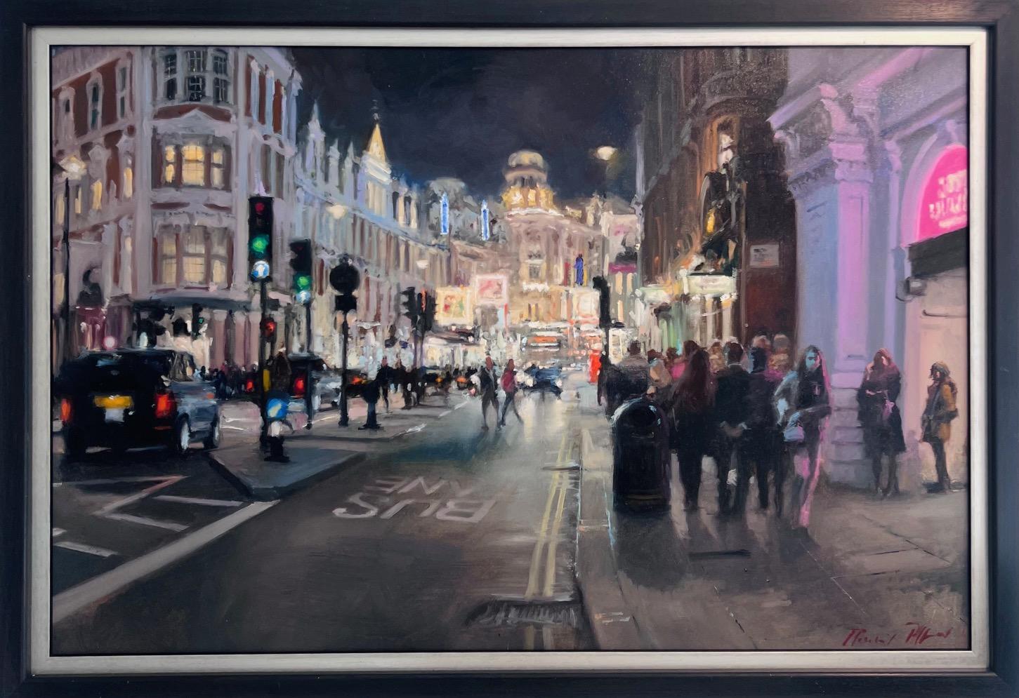 Michael Alford Portrait Painting – Last Night, Shaftesbury Av -original impressionism oil painting-contemporary Art