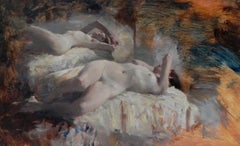L'Heure Exquise - original nude female form impressionist oil painting modern