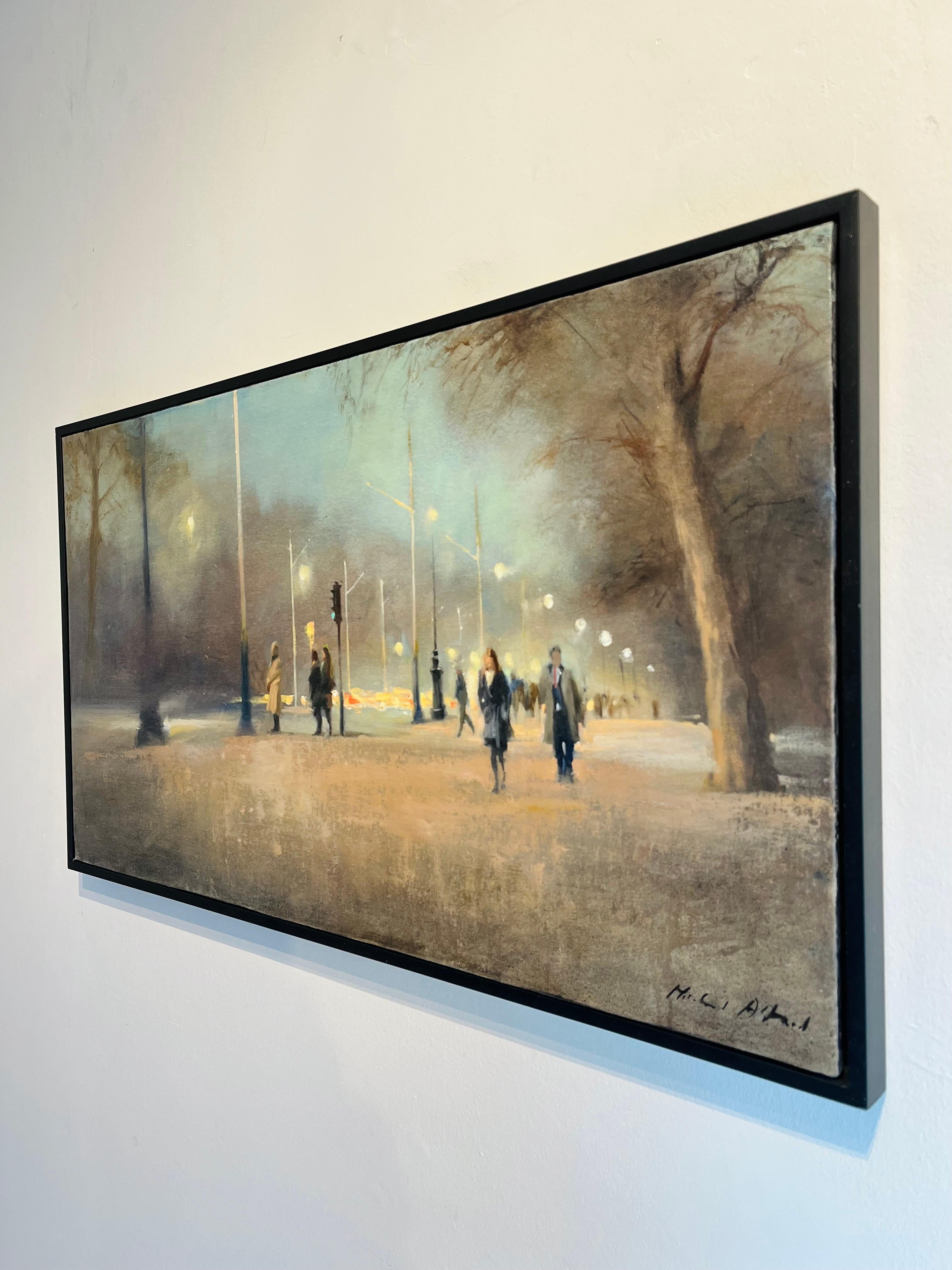 Mall, Winterabend-Original-Impressionismus Londoner Stadtansicht, Öl pianting-Art – Painting von Michael Alford