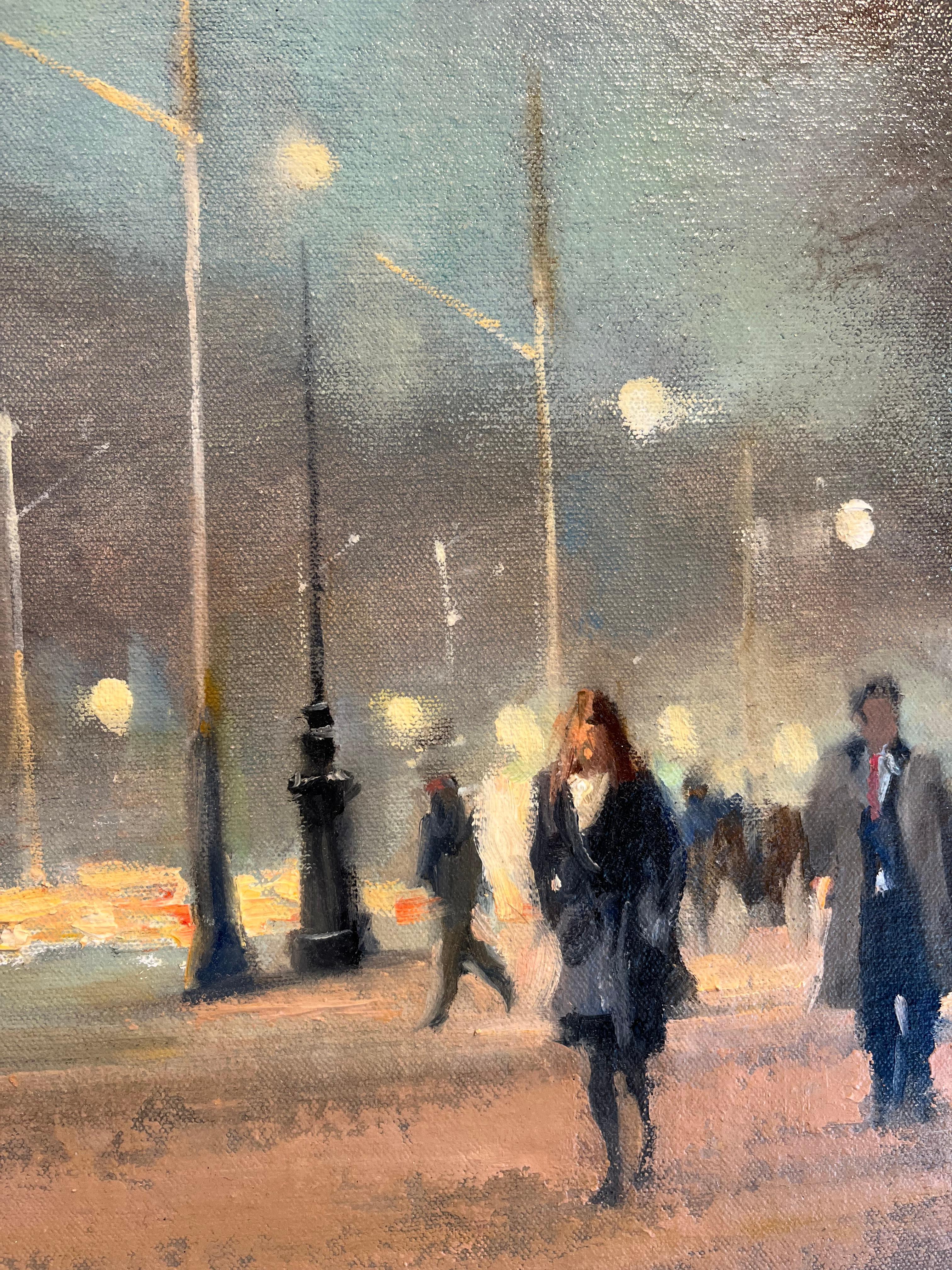 Mall, Winterabend-Original-Impressionismus Londoner Stadtansicht, Öl pianting-Art (Grau), Figurative Painting, von Michael Alford