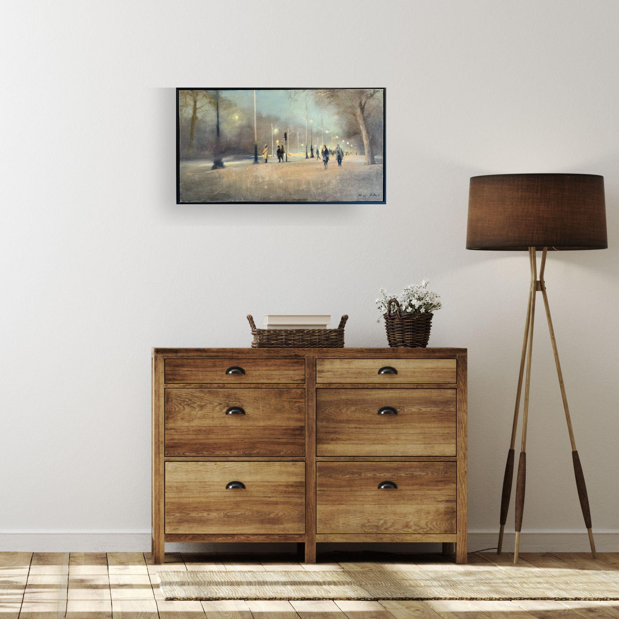 Mall, Winterabend-Original-Impressionismus Londoner Stadtansicht, Öl pianting-Art im Angebot 1