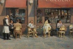 Peinture à l'huile originale impressionniste de Chelsea London de style Midday Colebert Sloan Square, paysage urbain