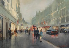 Nightfall, Regent Street - œuvre d'art impressionniste contemporaine à l'huile originale urbaine