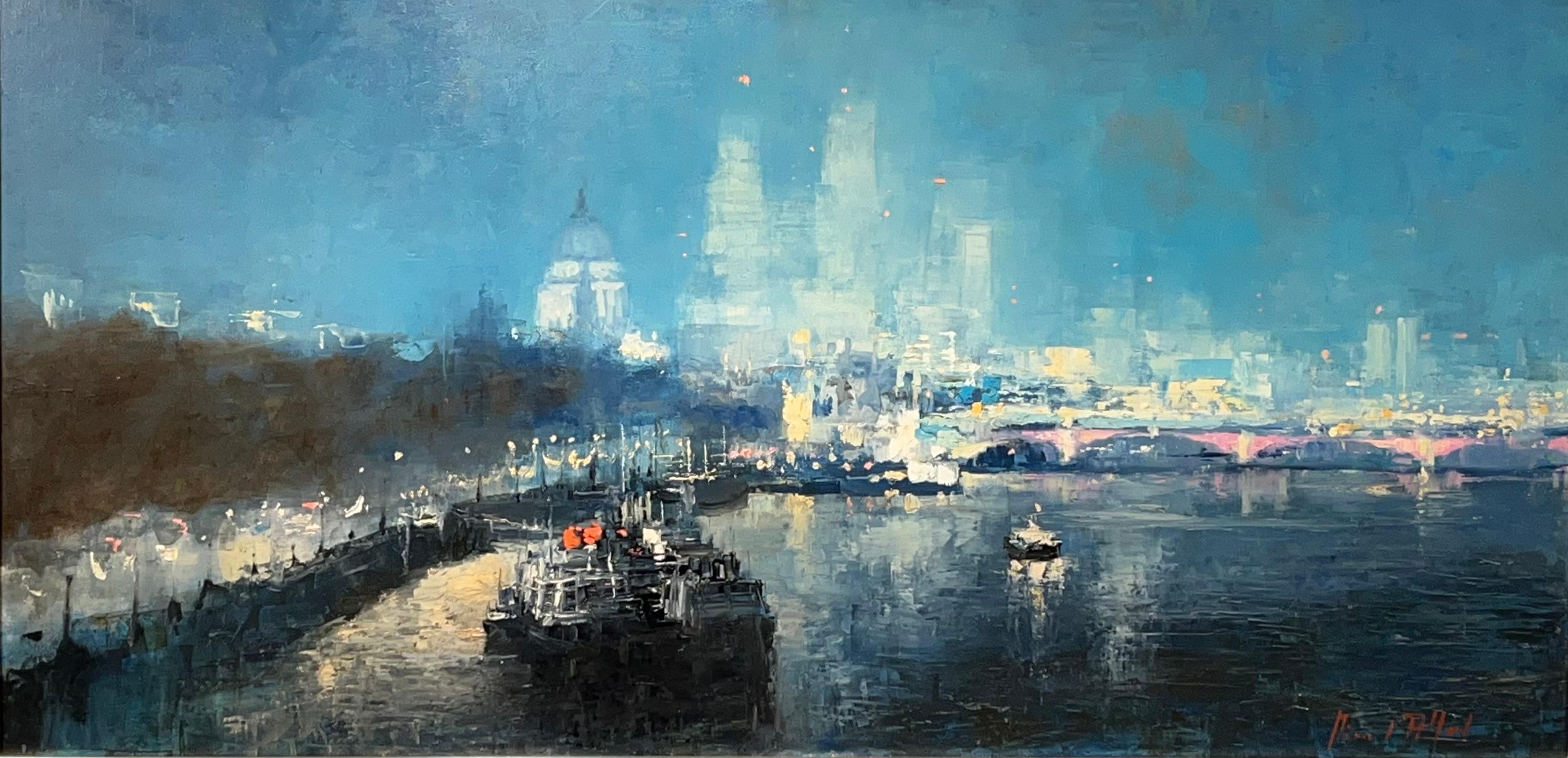 Nightfall, St Paul's-Original impressionism cityscape painting-contemporary Art - Painting by Michael Alford