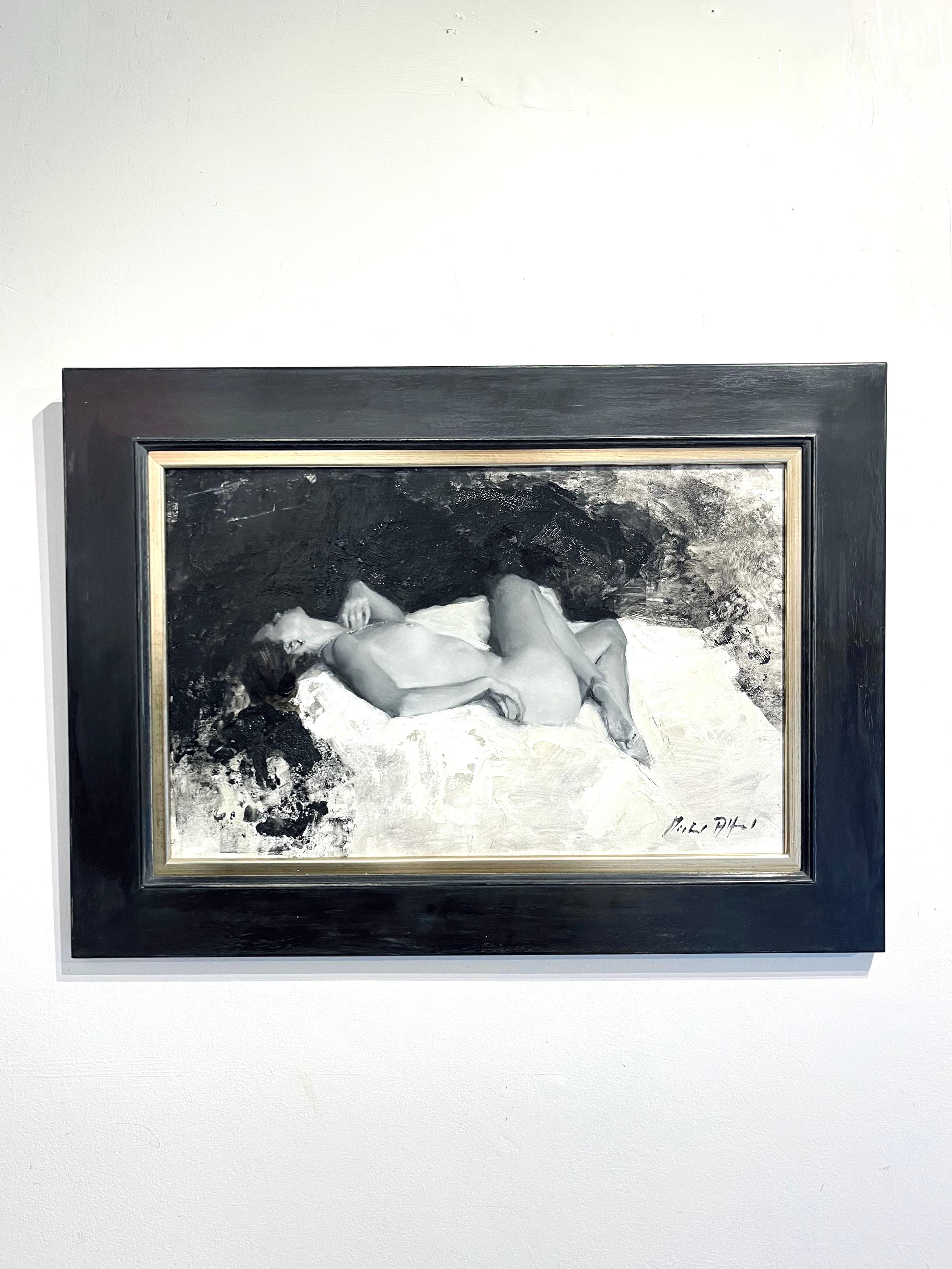 Nude, Black & White -original impressionist figurative painting-contemporary art - Painting by Michael Alford