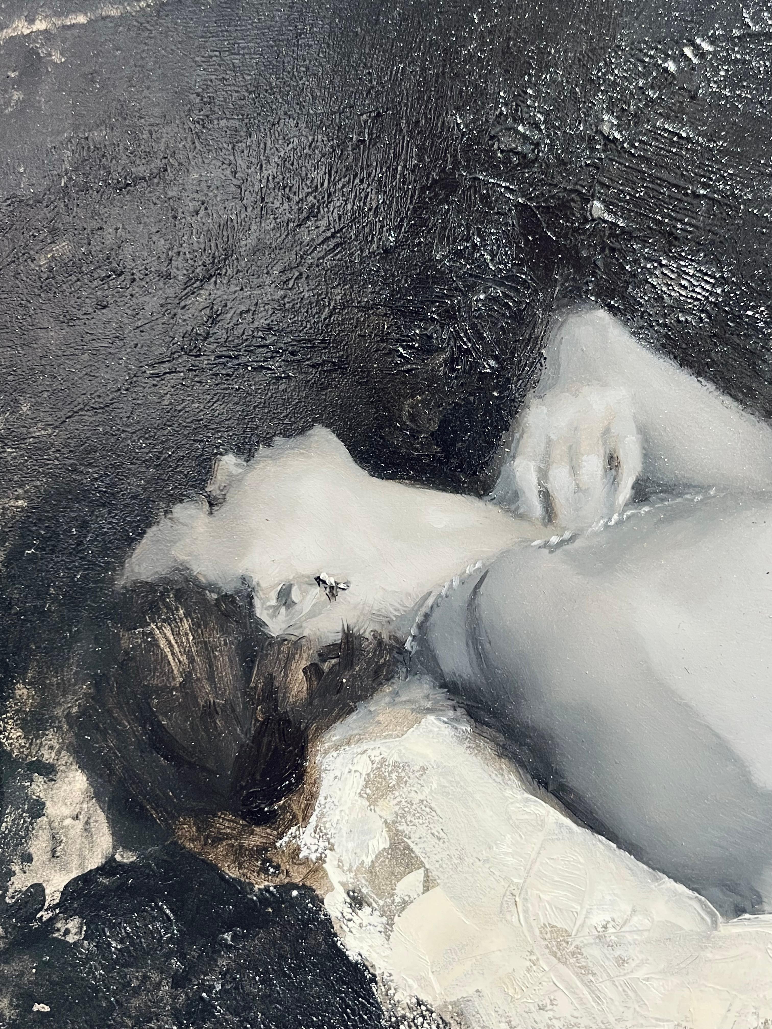 Nu, noir et blanc - peinture impressionniste figurative originale - art contemporain - Noir Portrait Painting par Michael Alford