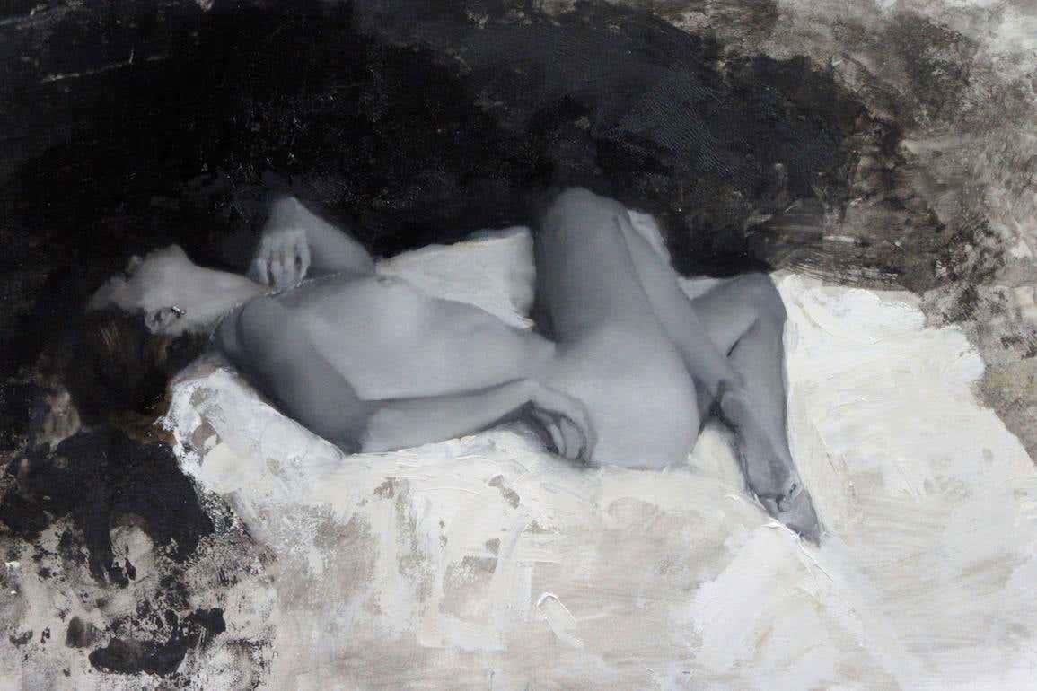 Portrait Painting Michael Alford - Nu, noir et blanc - peinture impressionniste figurative originale - art contemporain
