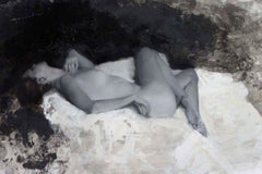 Nude, Black & White -original impressionist figurative painting-contemporary art
