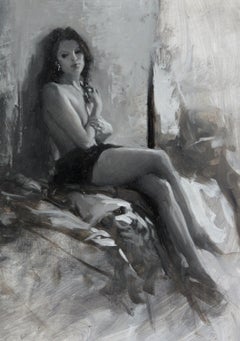 Nude, B&W Autumn I - figure impressionism nude oil painting female form modern